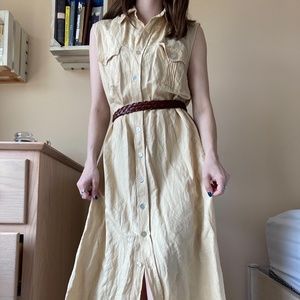 100% linen vintage button up dress